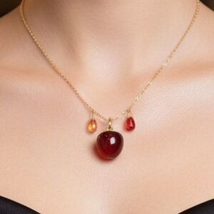 NWT CHERRY RED  Gold and Red Pendant Necklace GOLDEN 16inch